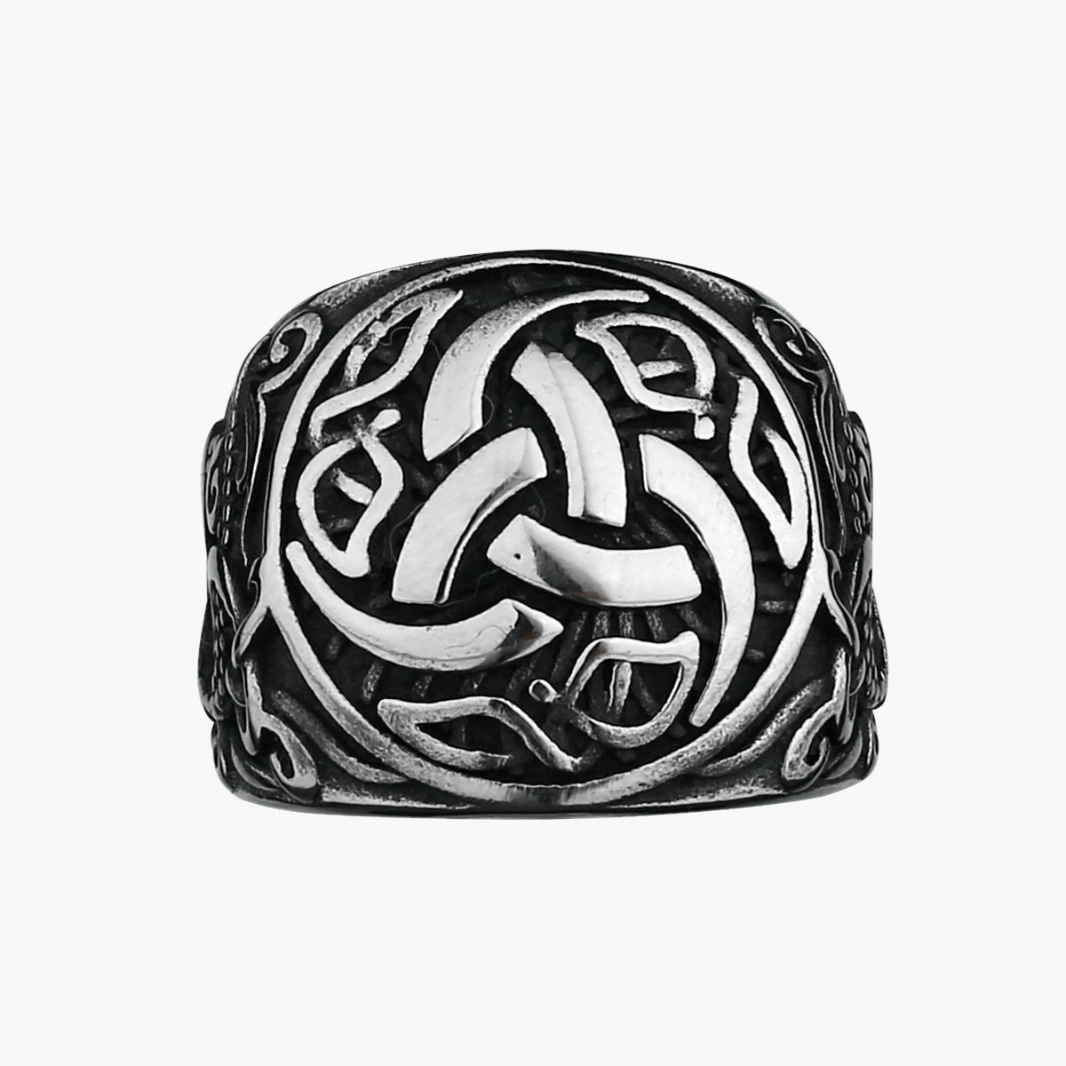 Stainless Steel Viking Knotwork Ring with geometric pattern