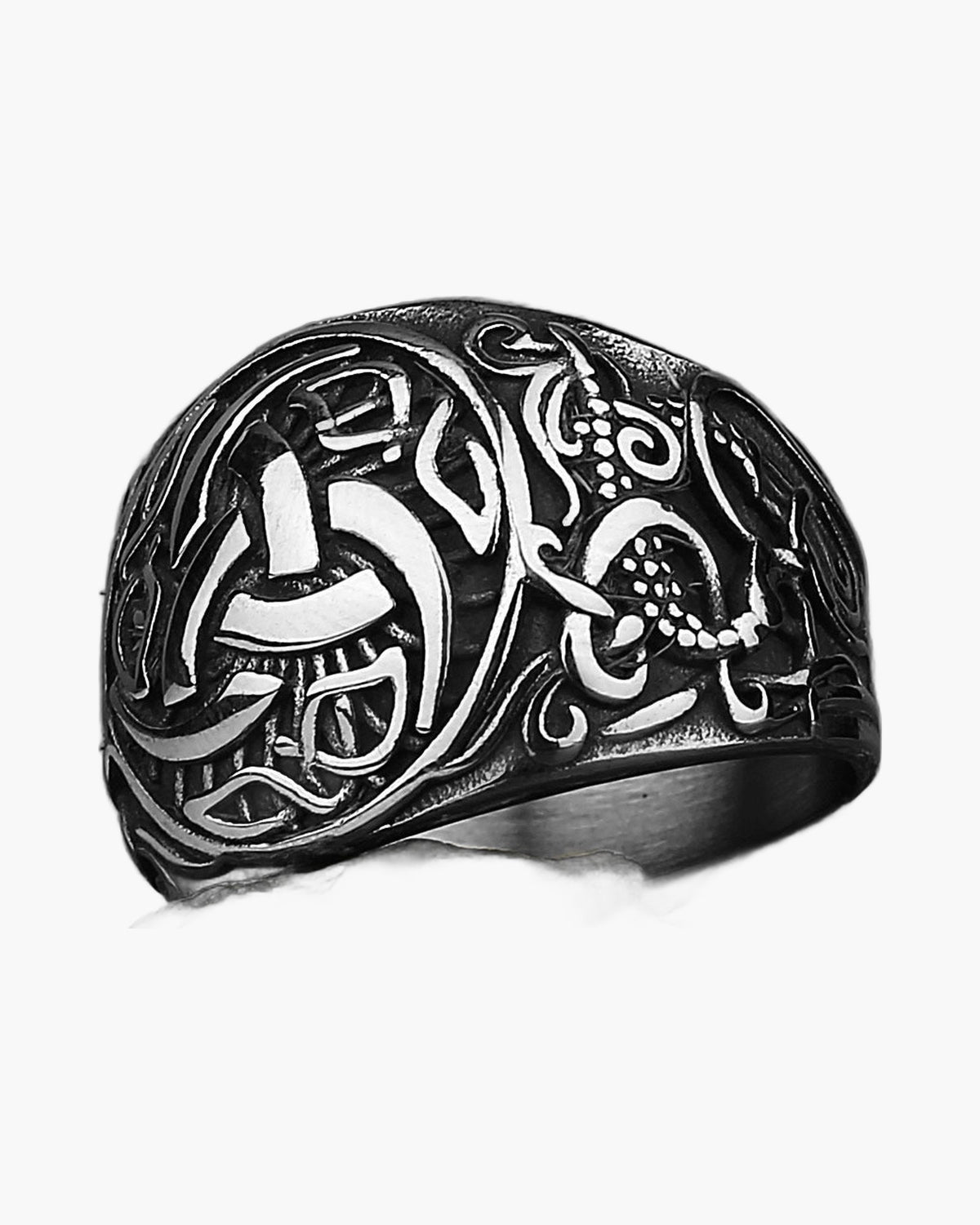 Stainless Steel Viking Knotwork Ring with geometric pattern view 2