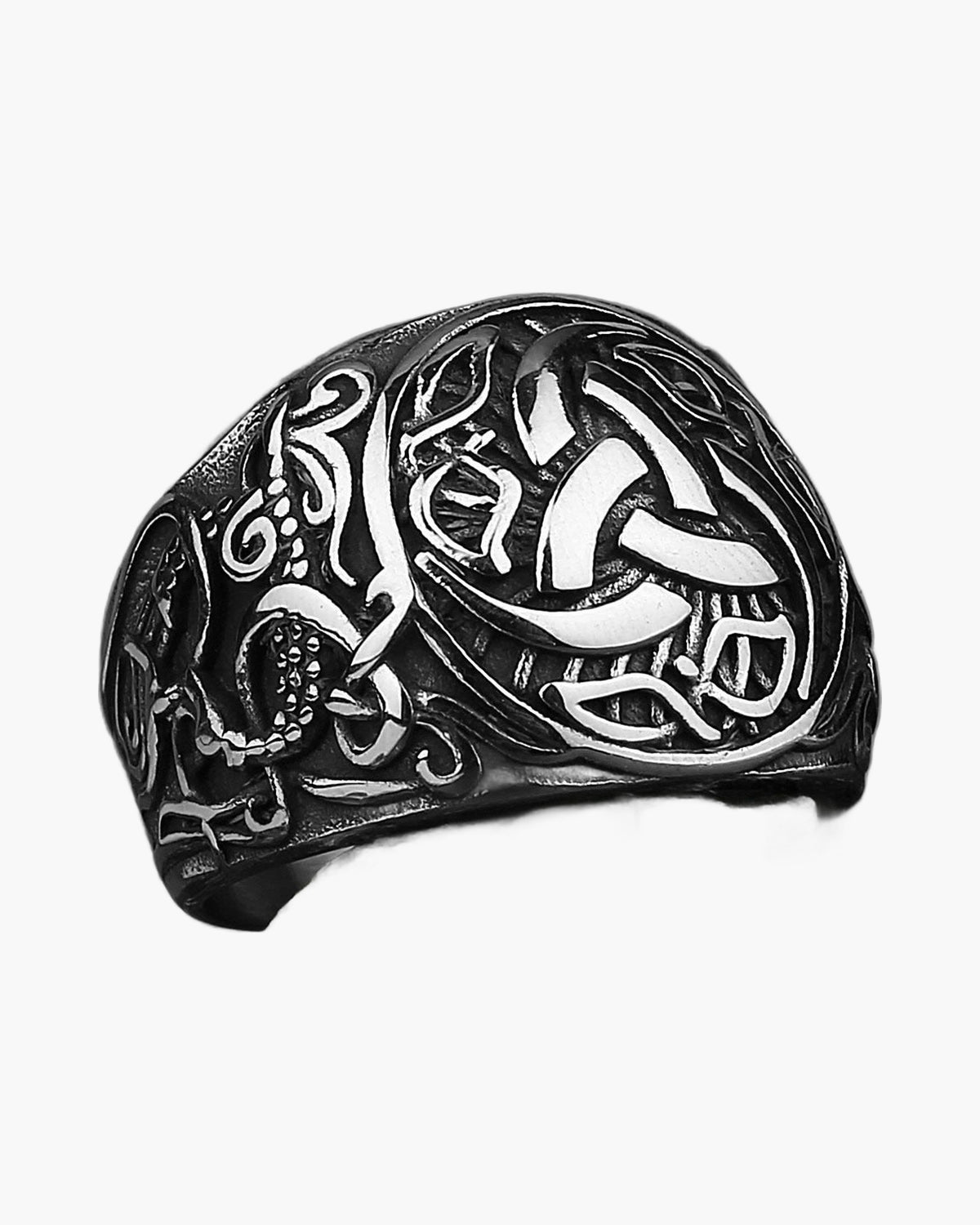 Stainless Steel Viking Knotwork Ring with geometric pattern view 3