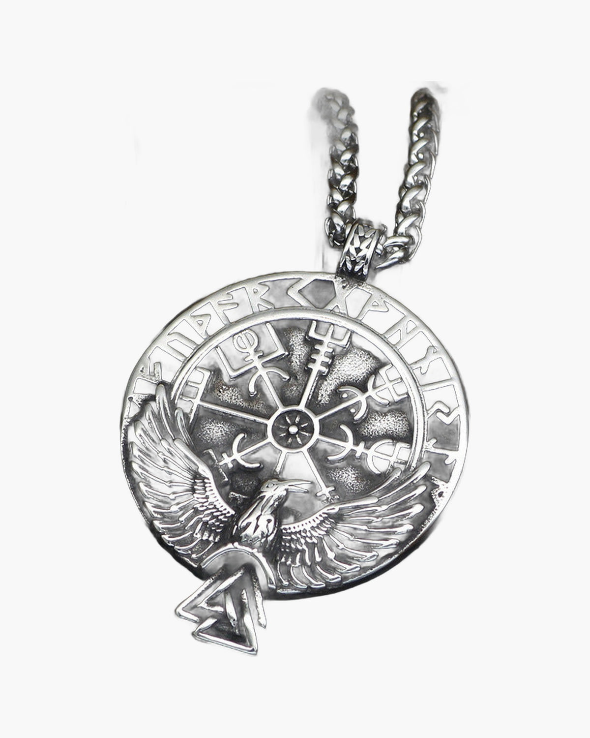 Stainless Steel Viking Raven Compass Necklace