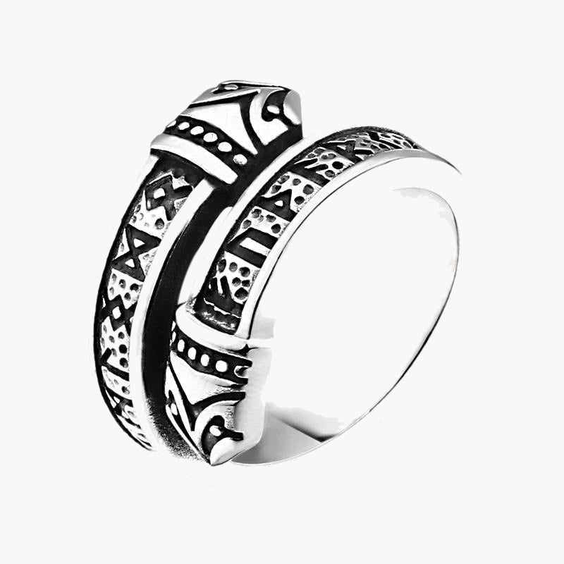 Stainless Steel Viking Rune Open Ring with etched symbols