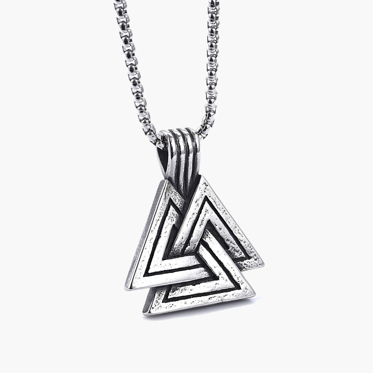 Stainless Steel Viking Triangle Pendant Necklace on white background