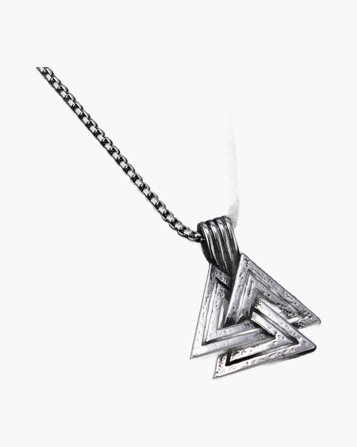 Stainless Steel Viking Triangle Pendant Necklace on white background view 2