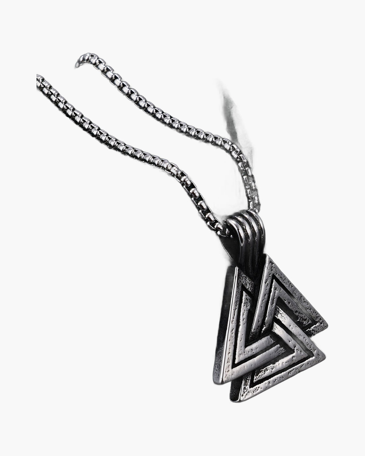 Stainless Steel Viking Triangle Pendant Necklace on white background view 3