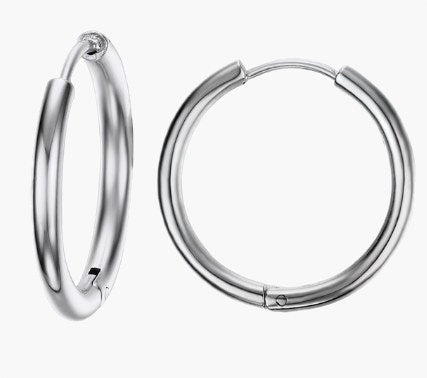 Thin Seamless Stainless Steel Hoop Earrings, silver finish