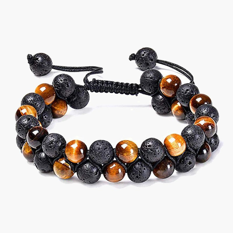 Tiger Eye Agate Bead Adjustable Bracelet - stone beads, macrame closure view 2