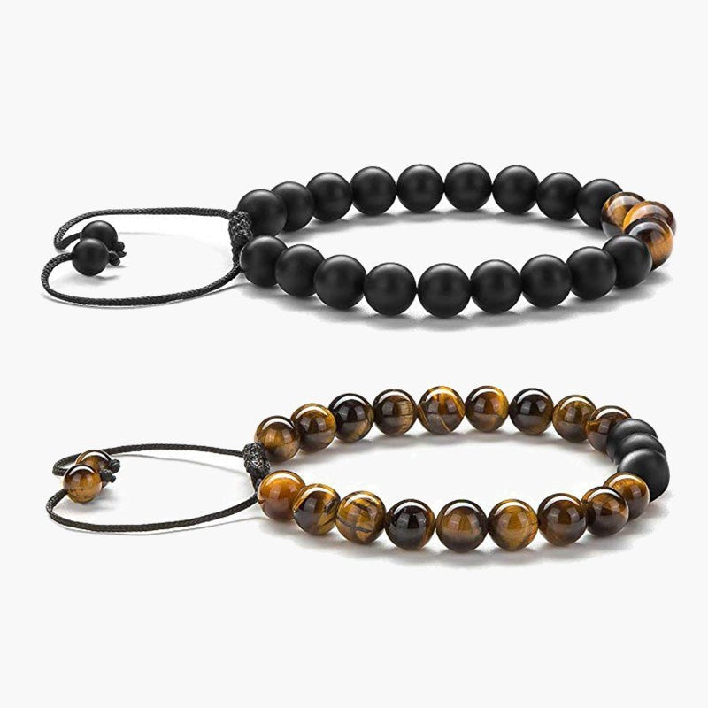 Tiger Eye Agate Bead Adjustable Bracelet - stone beads, macrame closure view 4