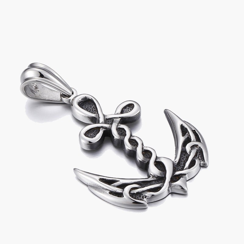 Titanium Steel Anchor Knotwork Pendant, silver-tone, detailed design