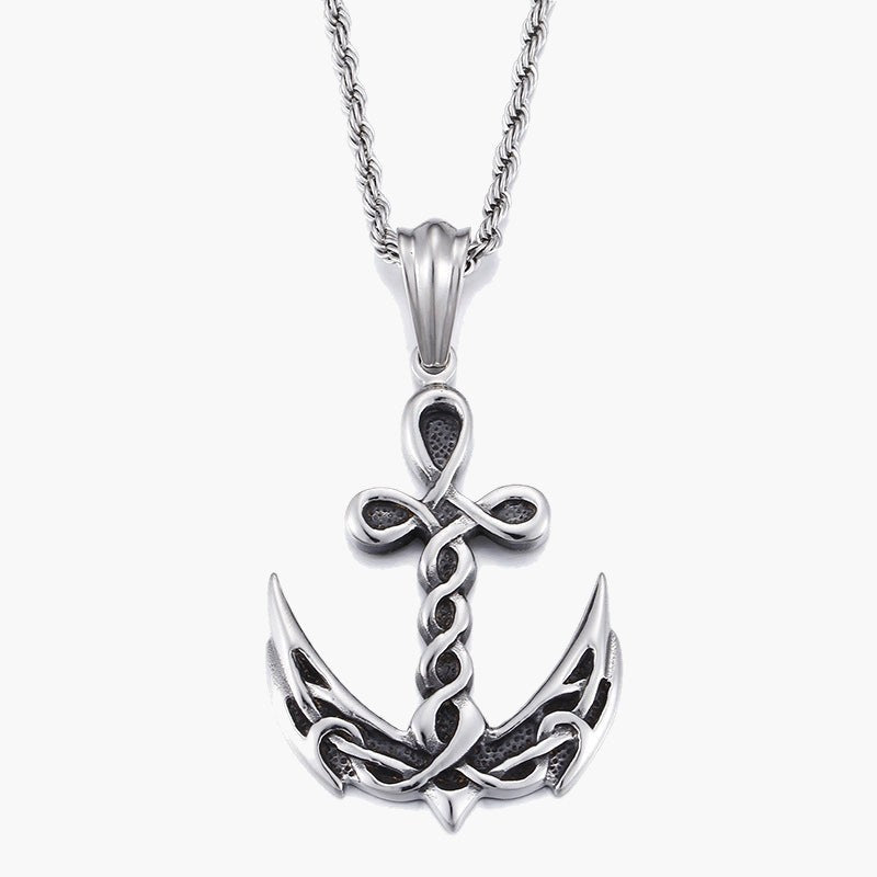 Titanium Steel Anchor Knotwork Pendant, silver-tone, detailed design view 3