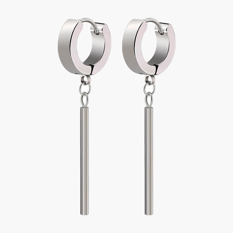 Titanium Steel Bar Dangle Hoop Earrings silver finish
