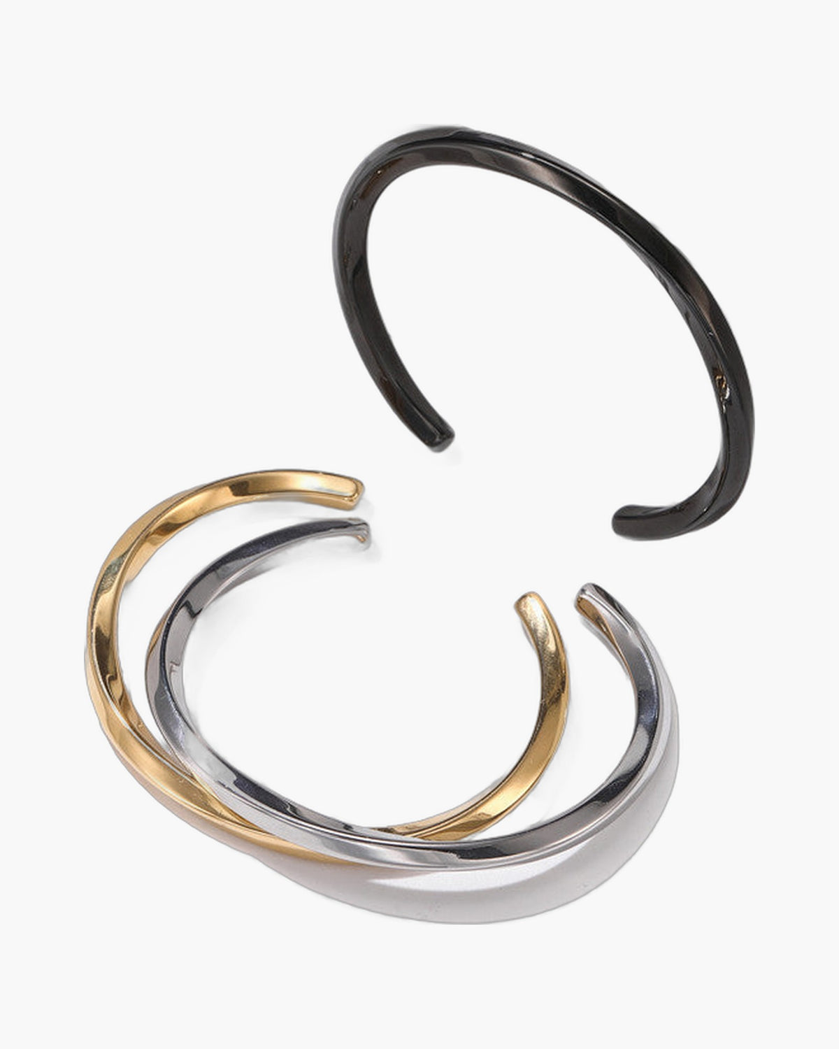 Titanium Steel C-Shaped Cuff Bracelet in gold, silver, and black finishes
