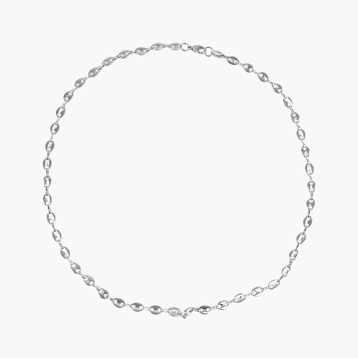 Titanium Steel Coffee Bean Link Necklace, silver chain