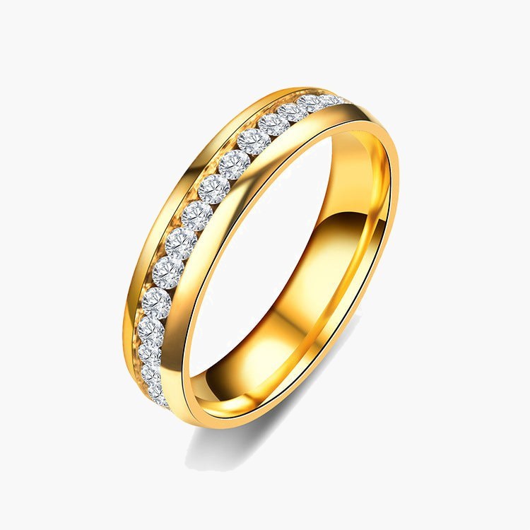 Titanium Steel Cubic Zirconia Band Ring in gold-tone finish