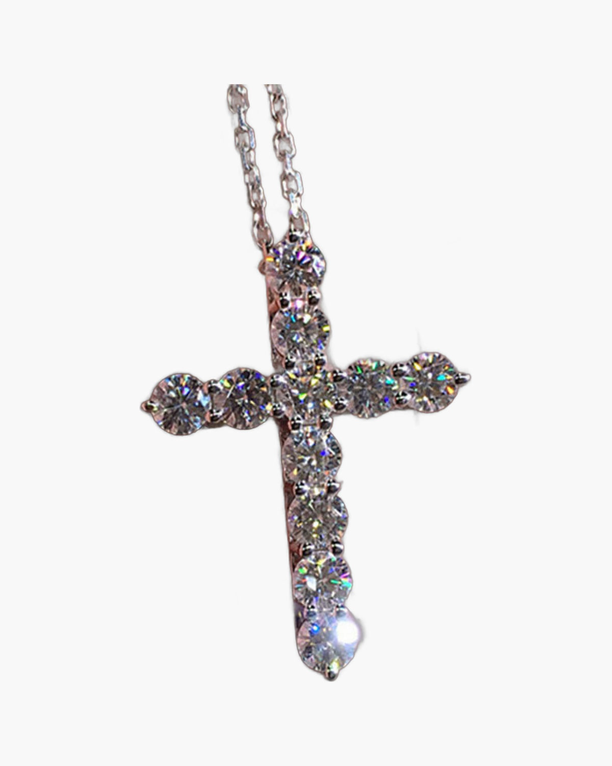 Titanium Steel CZ Cross Necklace, silver-tone cross with stones view 3