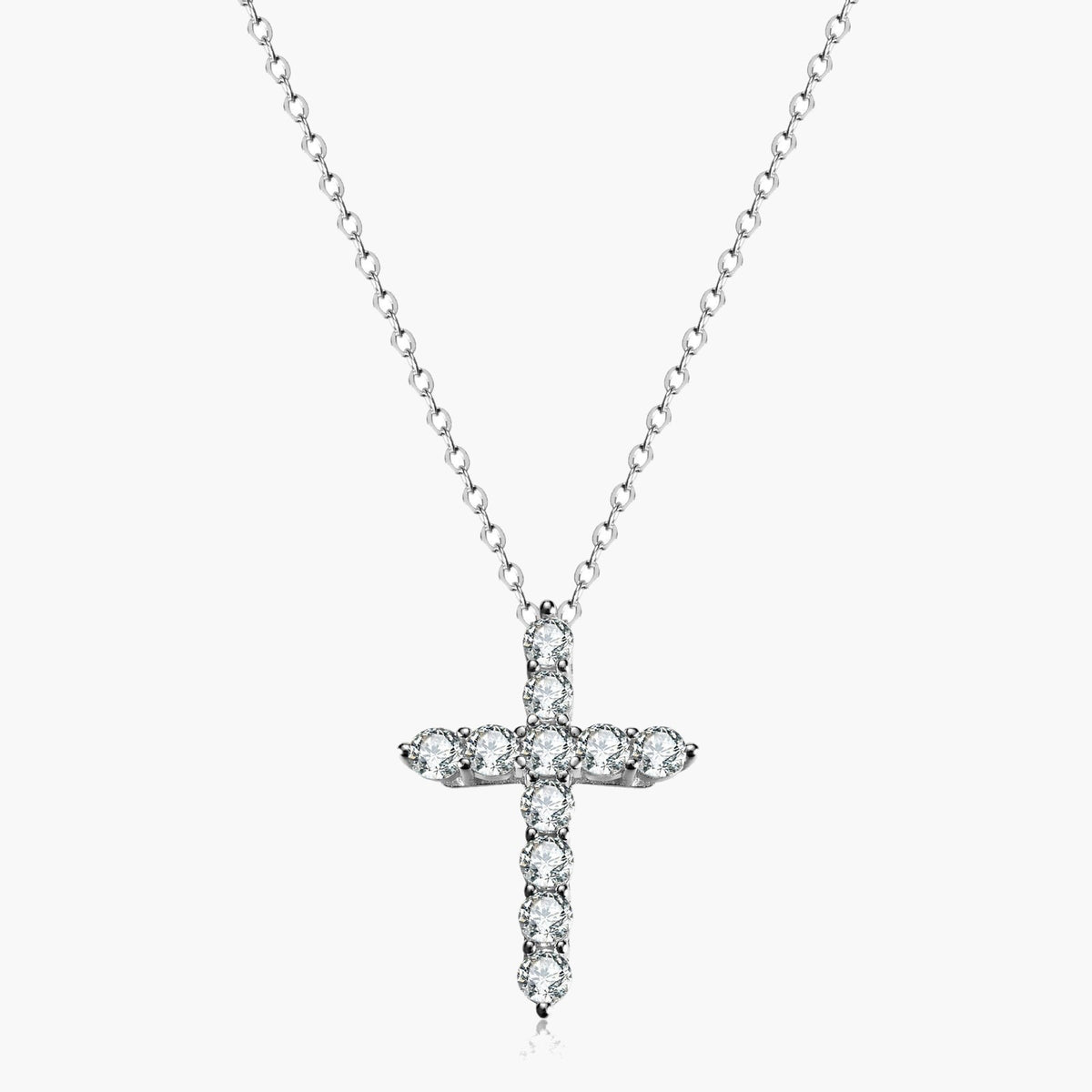 Titanium Steel CZ Cross Necklace, silver-tone cross with stones
