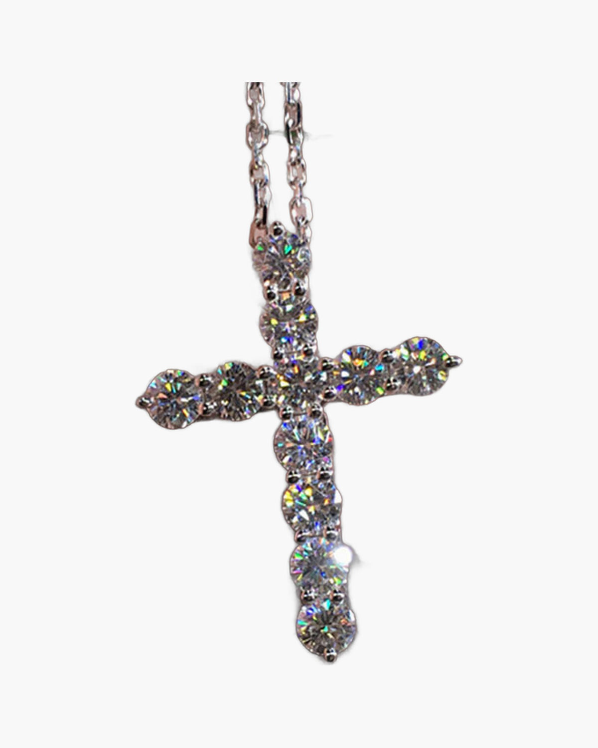Titanium Steel CZ Cross Necklace, silver-tone cross with stones view 4