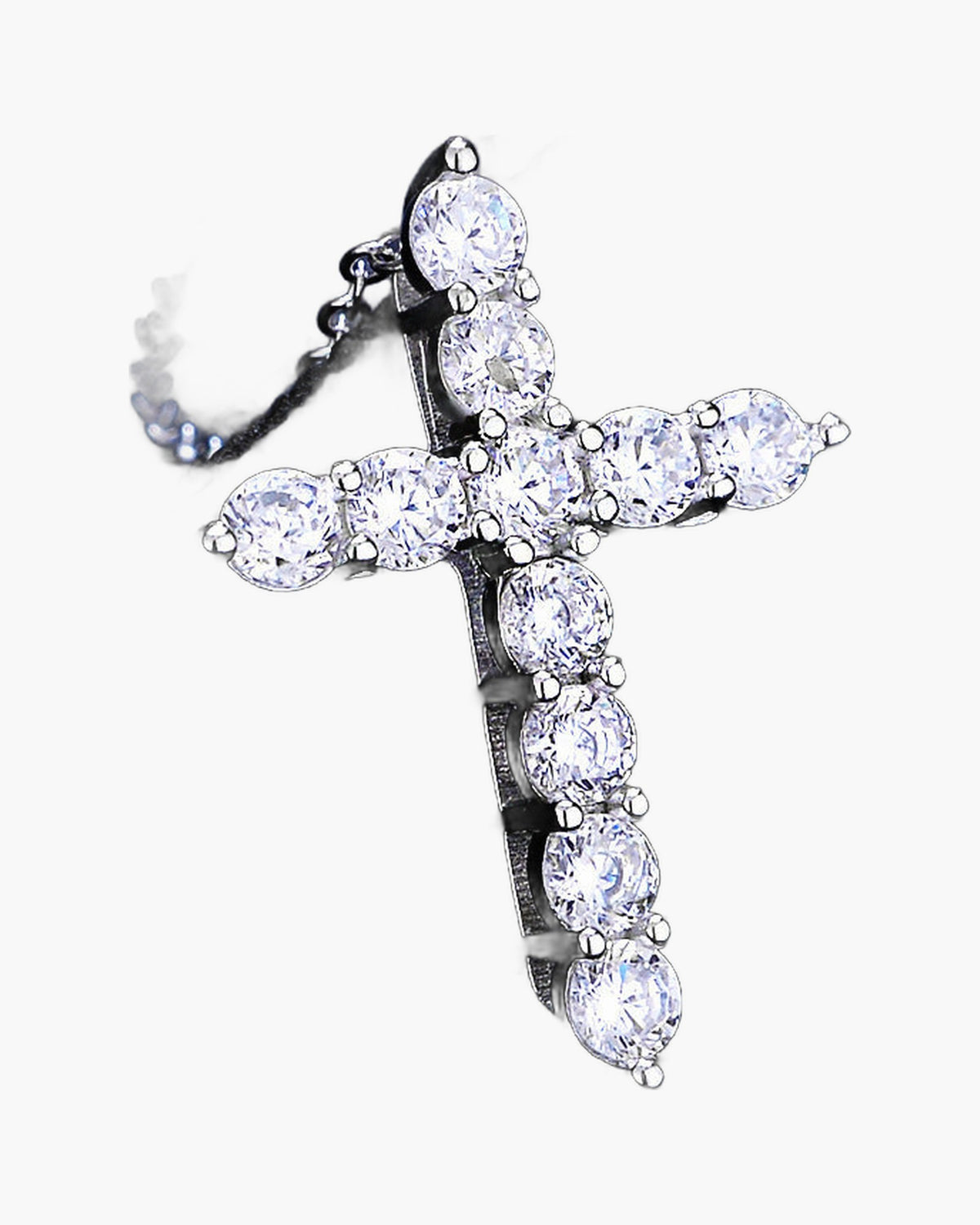 Titanium Steel CZ Cross Necklace, silver-tone cross with stones view 2