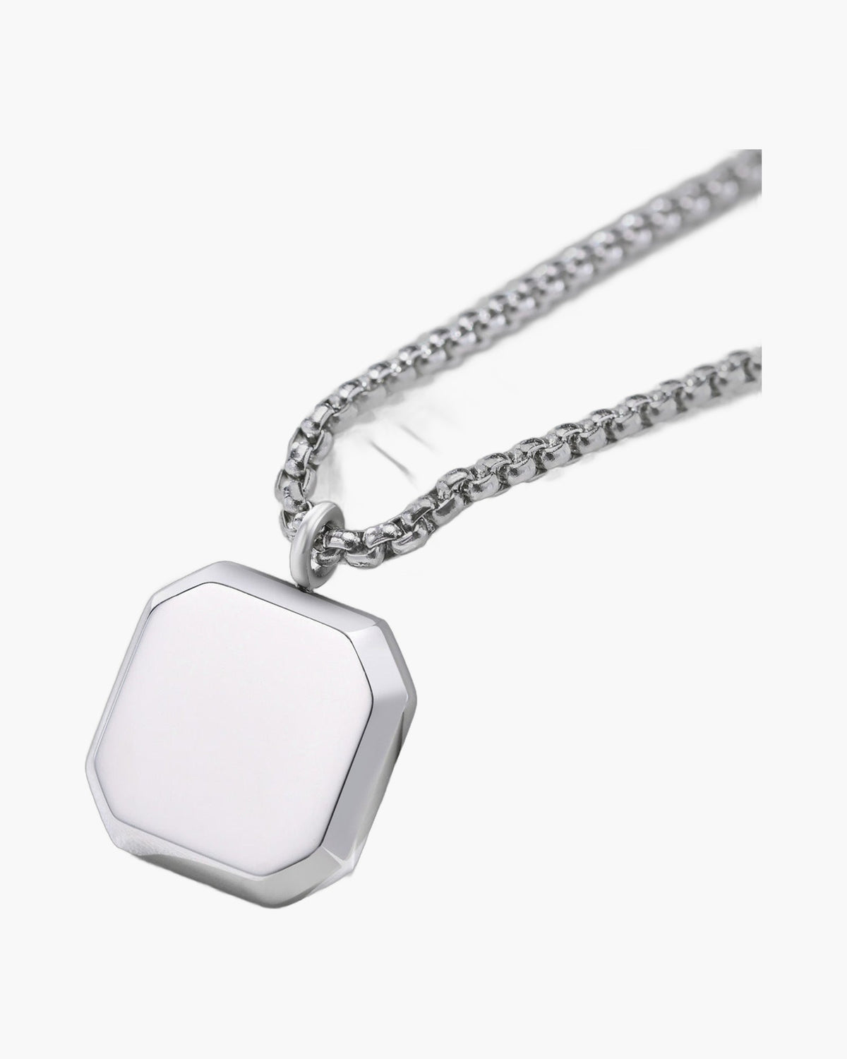 Titanium Steel Geometric Black Pendant Necklace, silver-tone with black center view 4