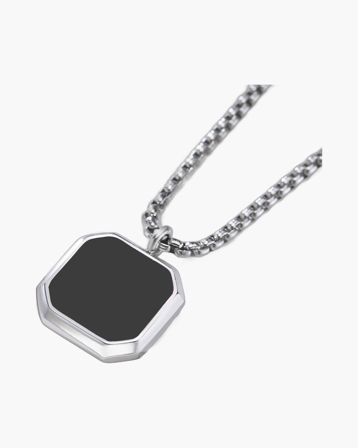 Titanium Steel Geometric Black Pendant Necklace, silver-tone with black center
