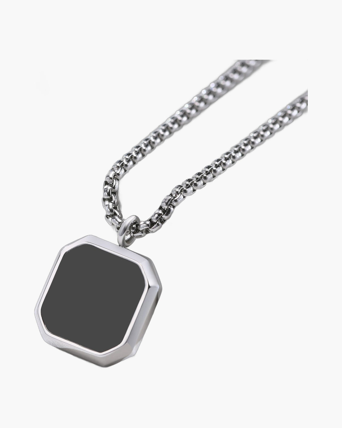 Titanium Steel Geometric Black Pendant Necklace, silver-tone with black center view 2