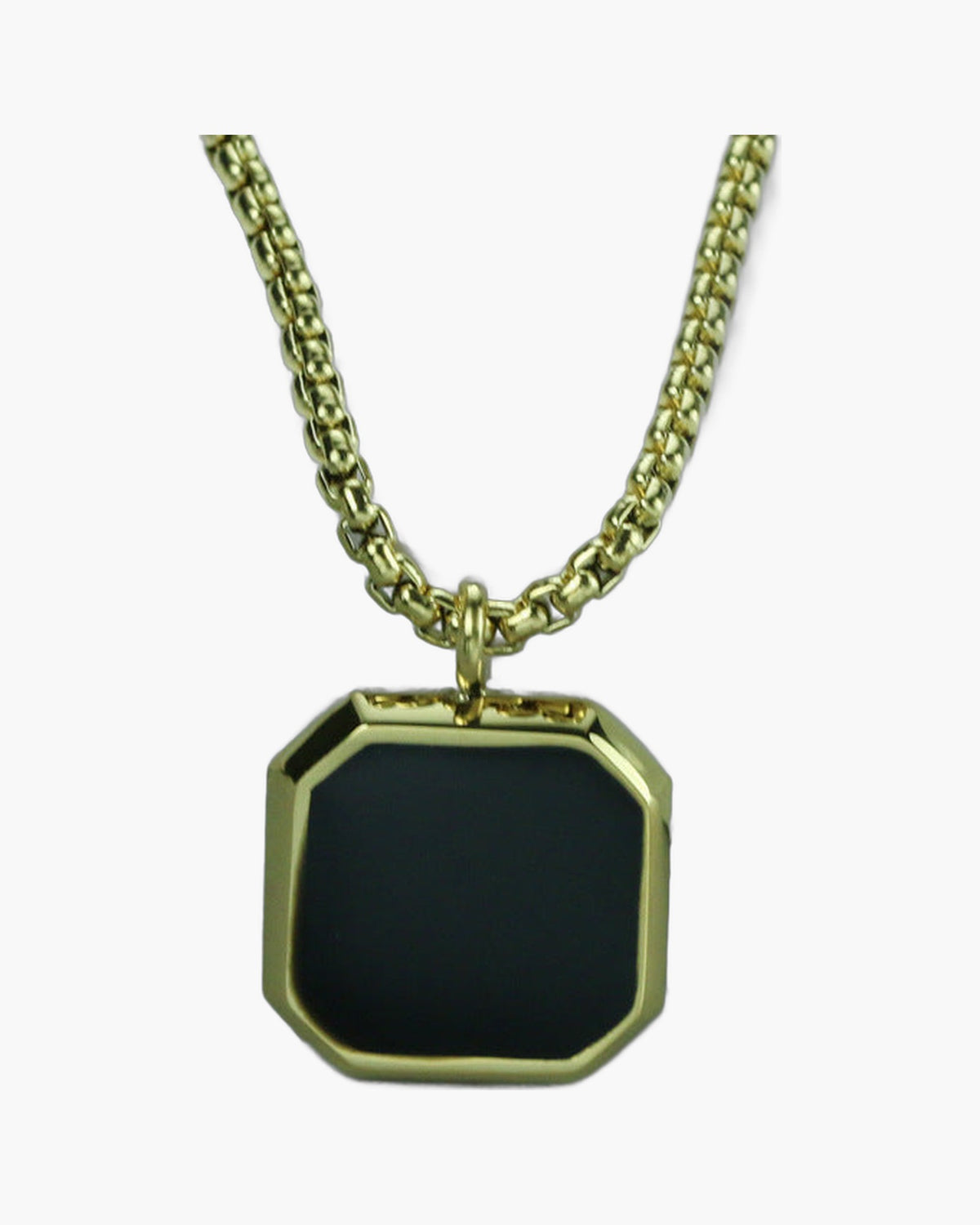 Titanium Steel Geometric Black Pendant Necklace, silver-tone with black center view 3