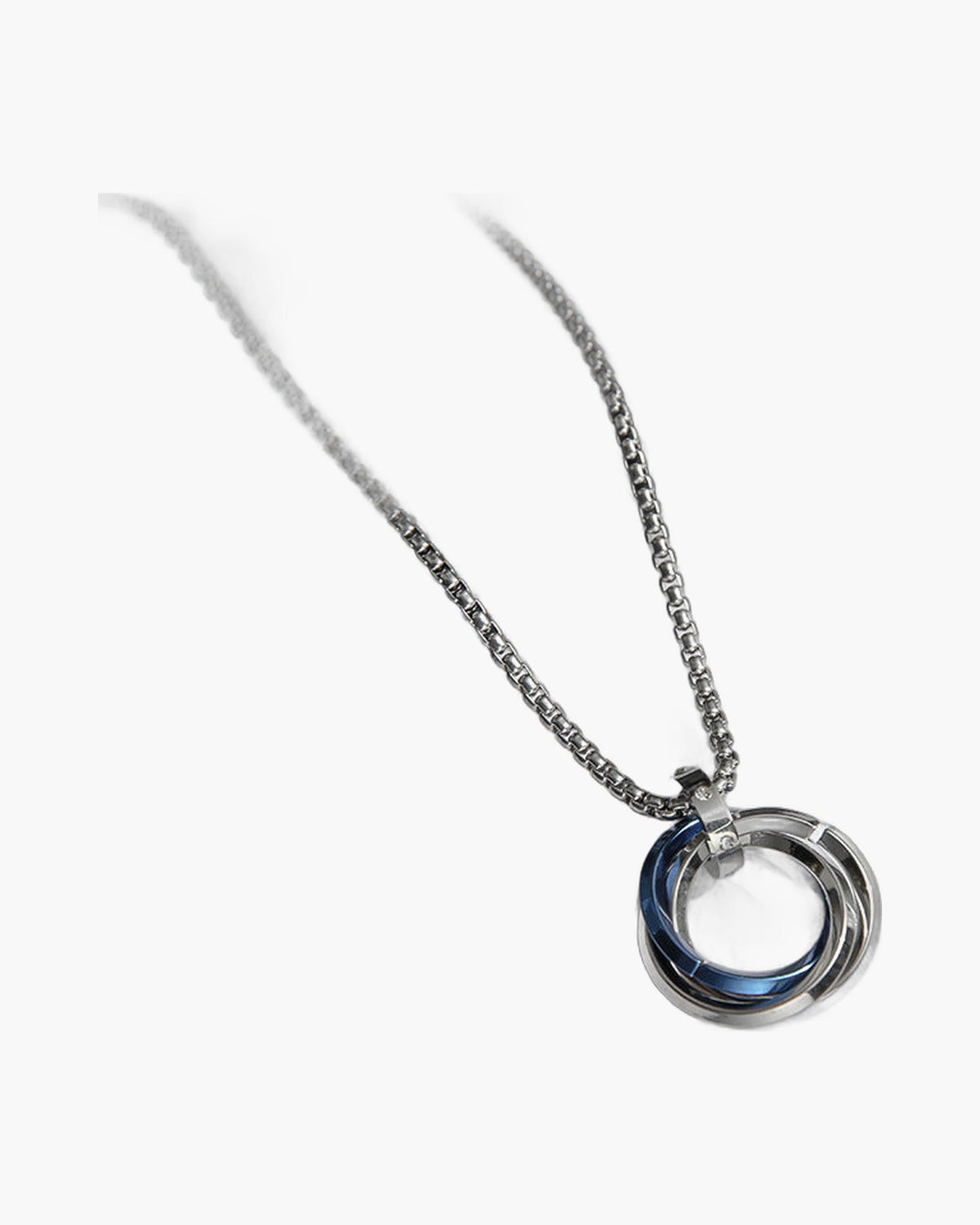 Titanium Steel Geometric Interlocking Ring Pendant Necklace, black and silver rings view 3