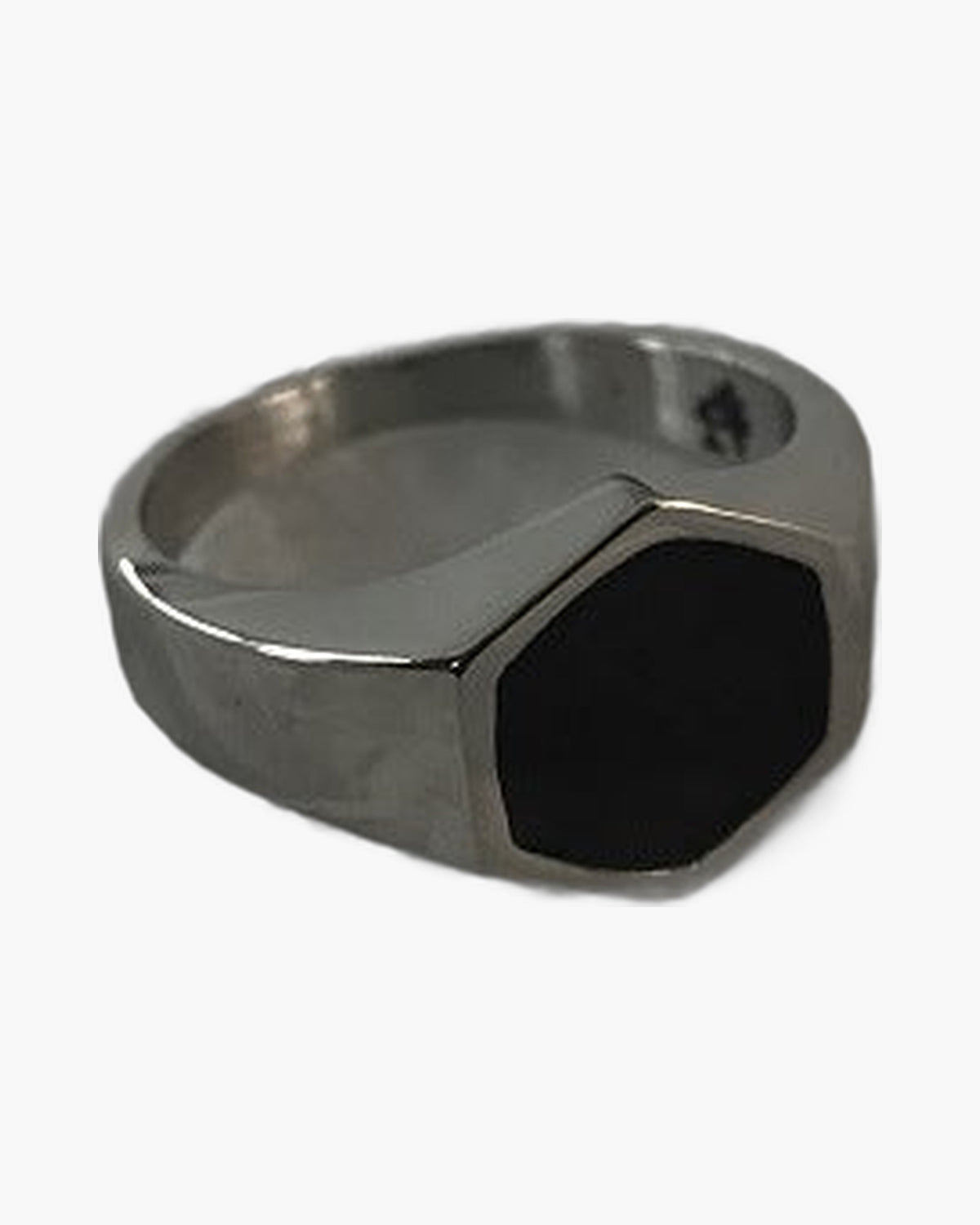 Titanium Steel Hexagonal Black Inlay Ring, geometric design view 3