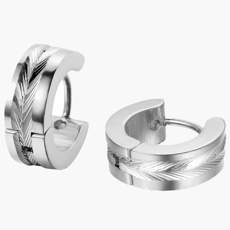 Titanium Steel Inlaid Hoop Earrings, black finish view 5