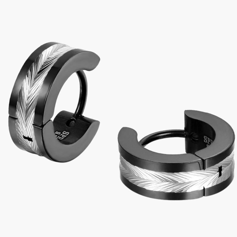 Titanium Steel Inlaid Hoop Earrings, black finish view 4