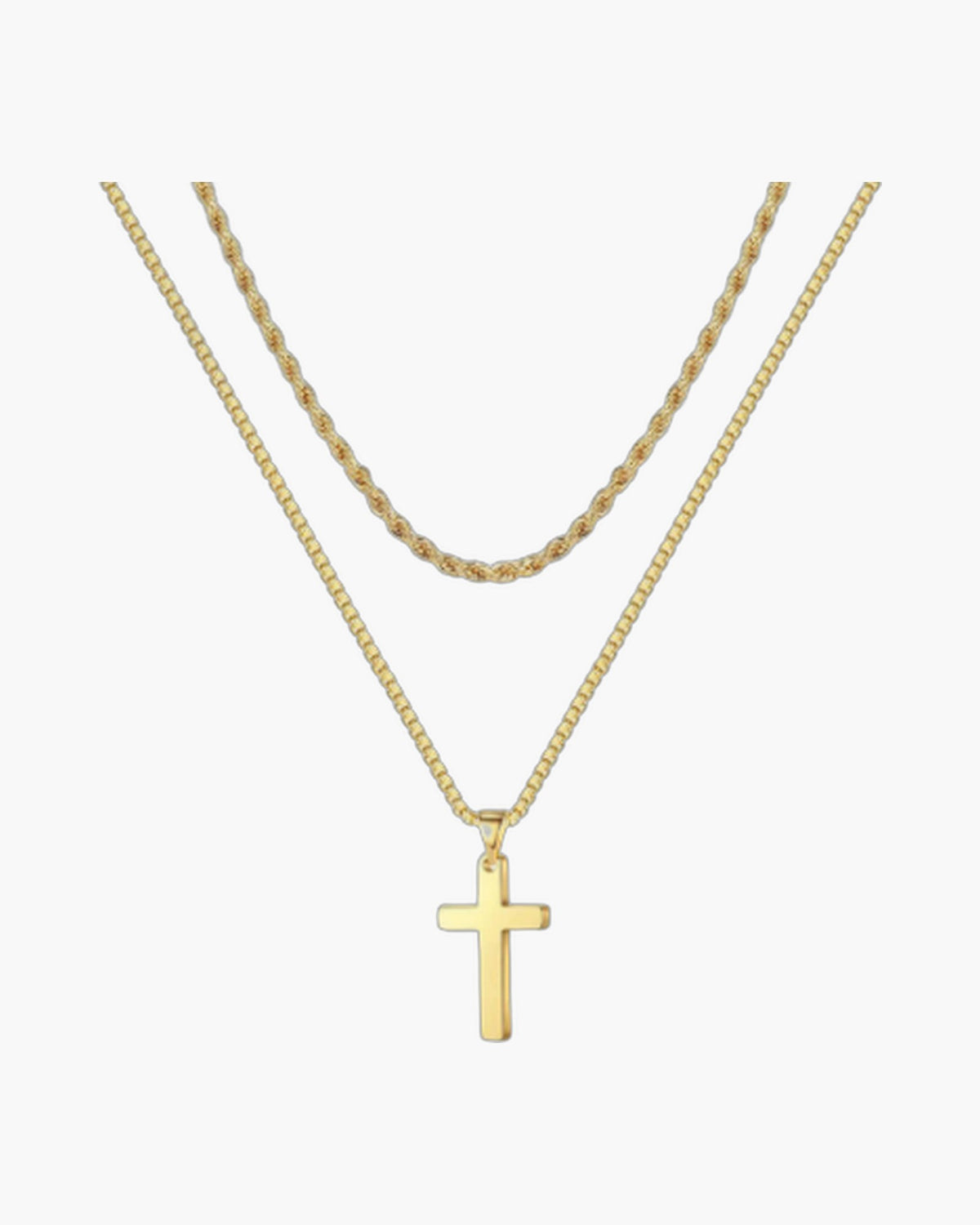 Titanium Steel Layered Cross Necklace in silver finish view 2