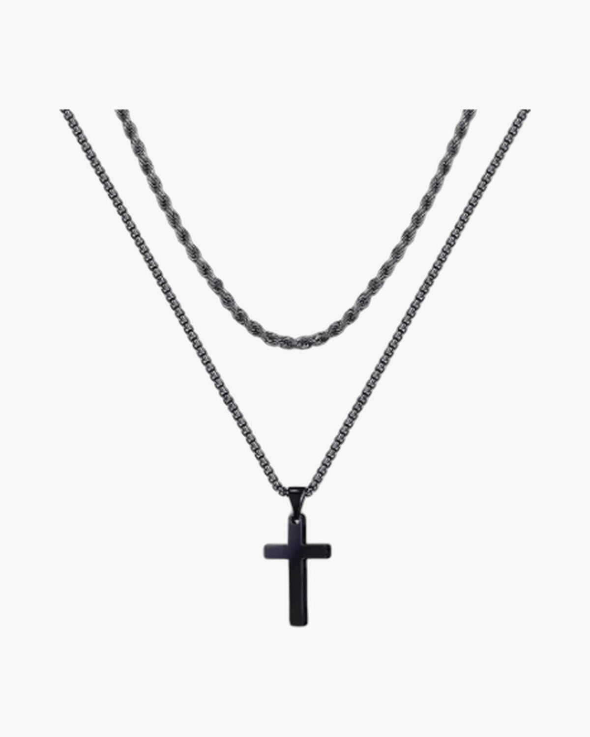 Titanium Steel Layered Cross Necklace in silver finish view 3
