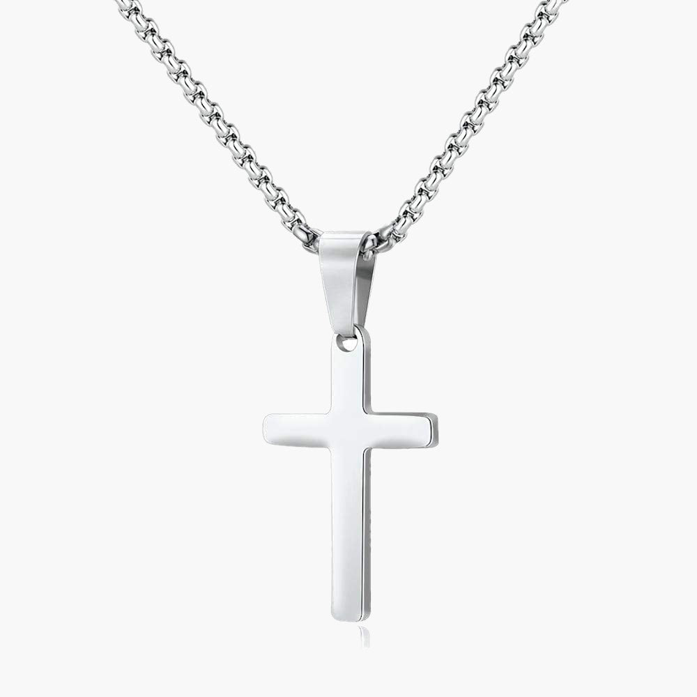 Titanium Steel Layered Cross Necklace in silver finish view 4