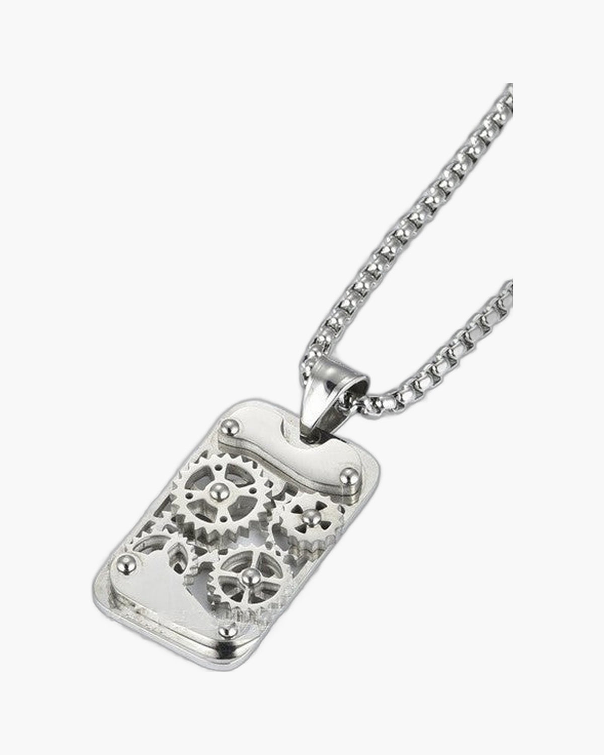 Titanium Steel Mechanical Gear Dog Tag Necklace silver-tone gears view 4