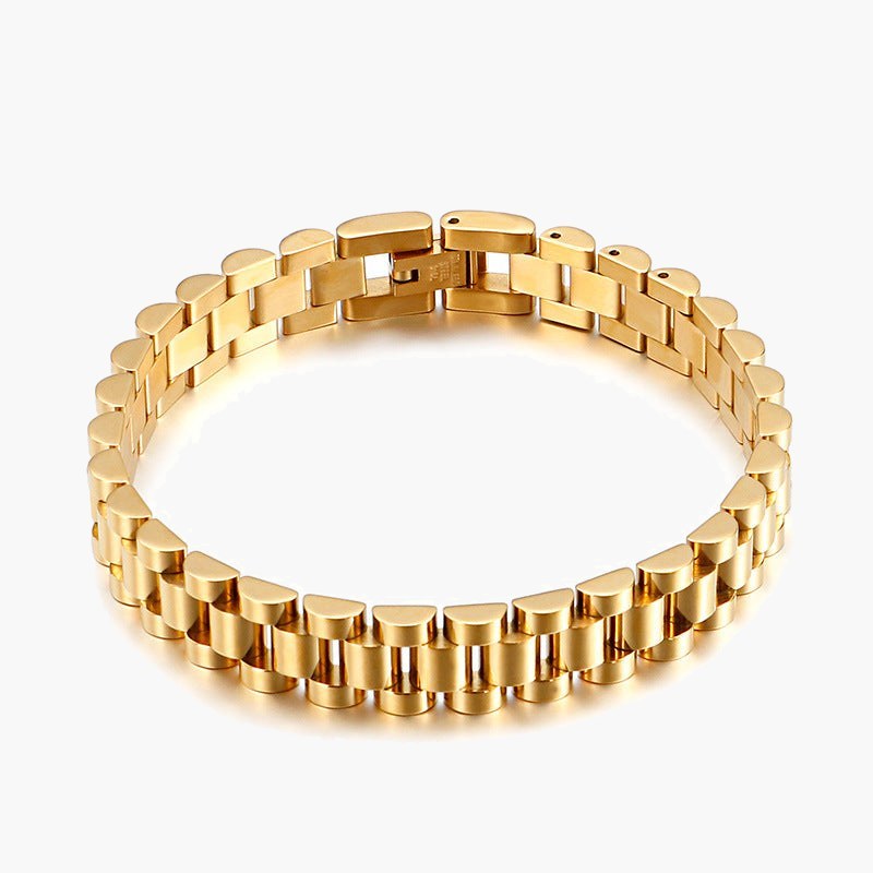 Titanium Steel President Link Bracelet and Ring Set in gold-tone view 3