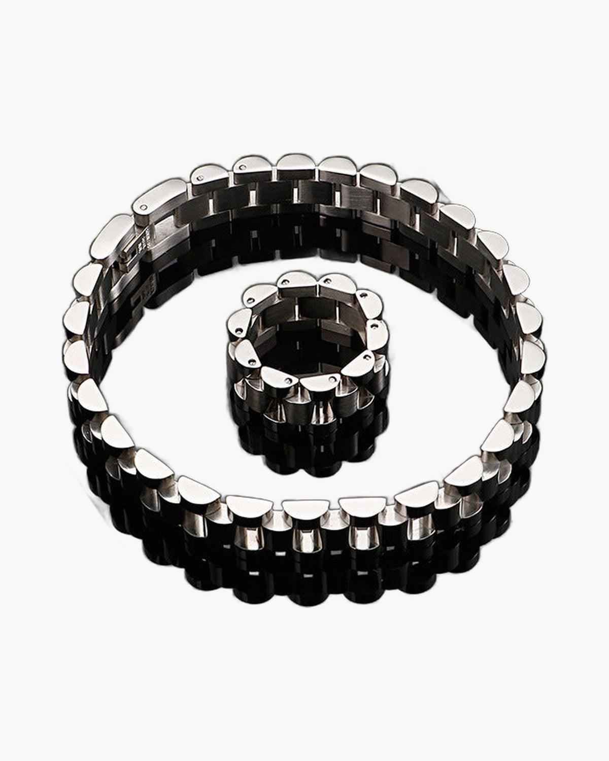 Titanium Steel President Link Bracelet and Ring Set in gold-tone view 2