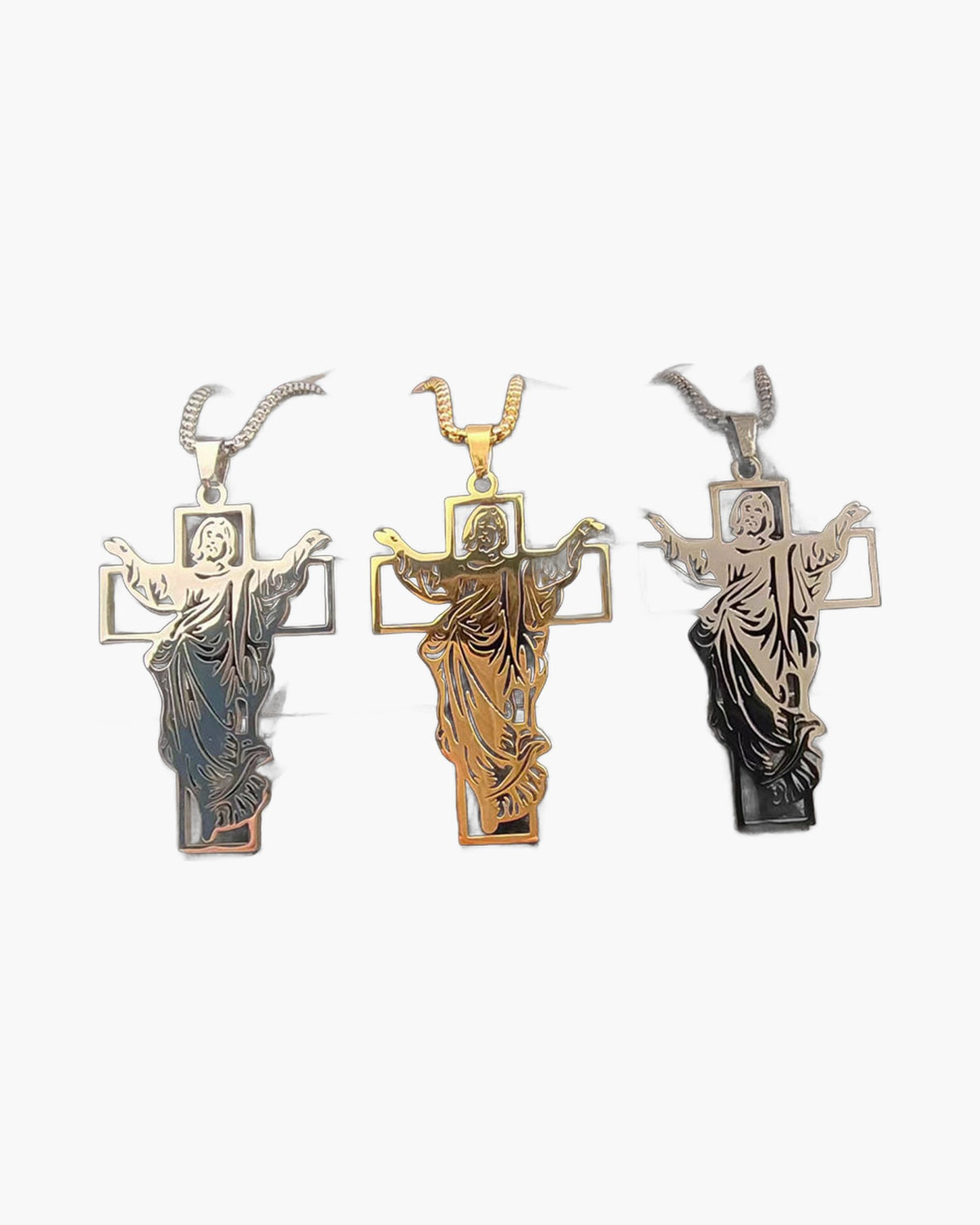 Titanium Steel Risen Christ Cross Necklace, black finish view 2