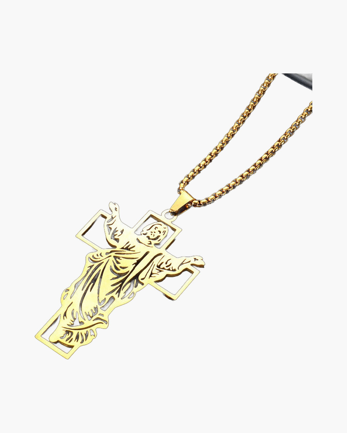 Titanium Steel Risen Christ Cross Necklace, black finish view 6