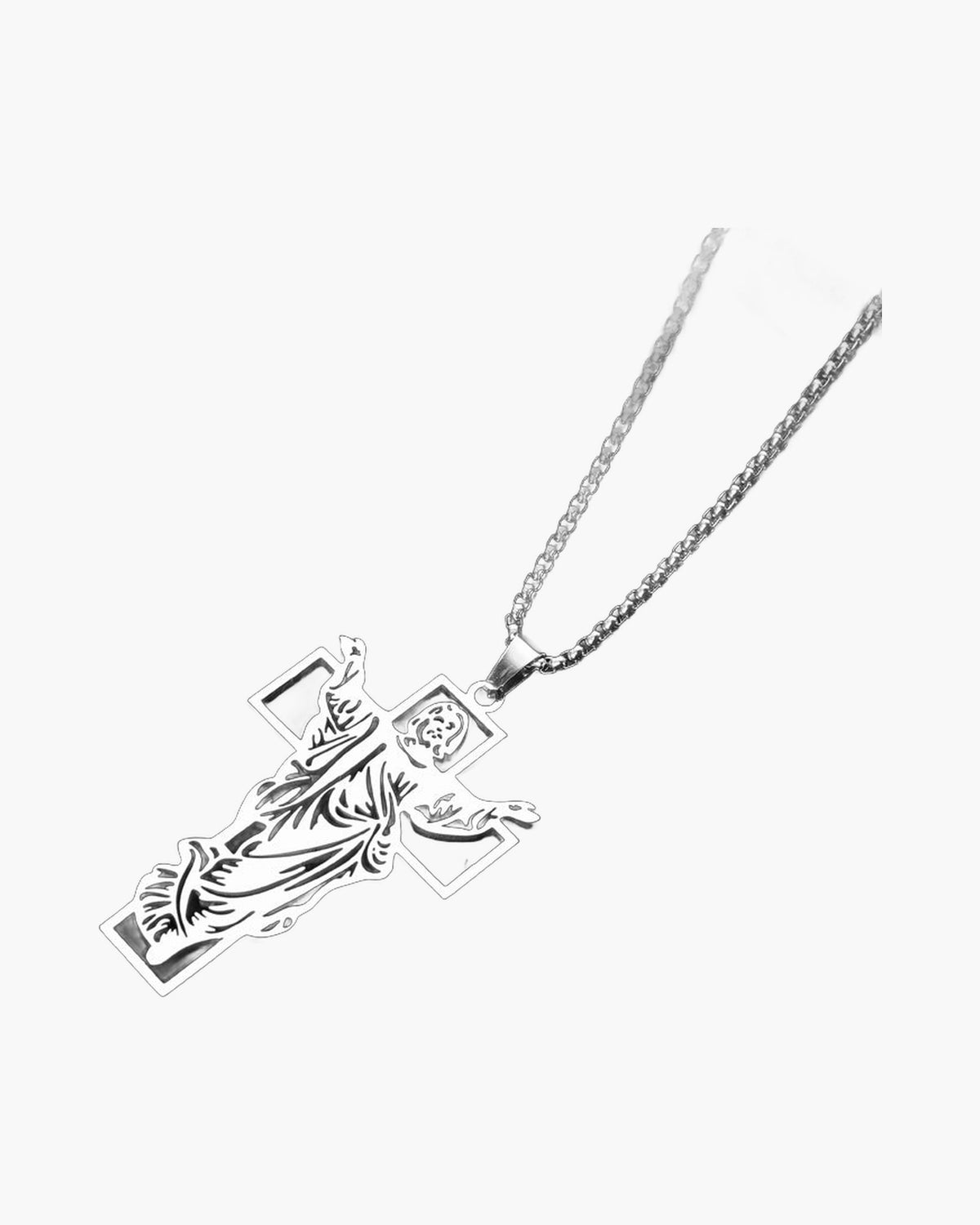 Titanium Steel Risen Christ Cross Necklace, black finish view 4