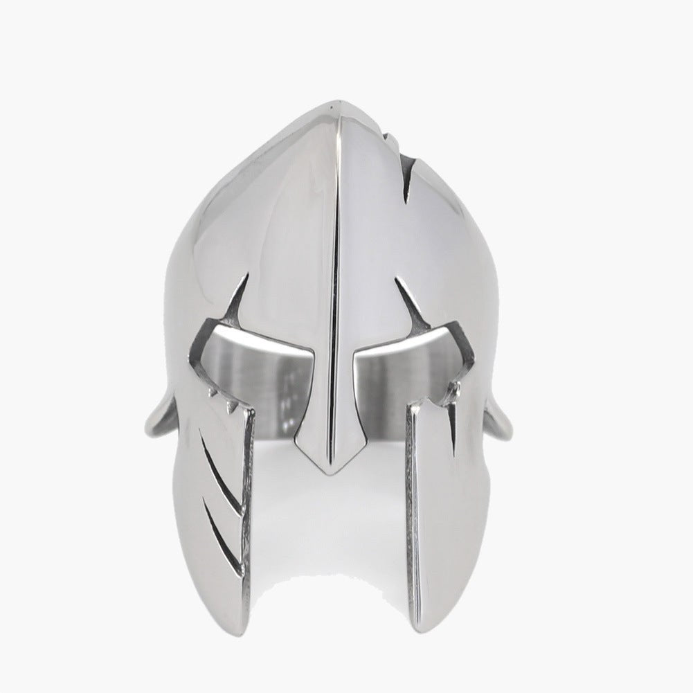 Titanium Steel Spartan Helmet Ring, silver, polished