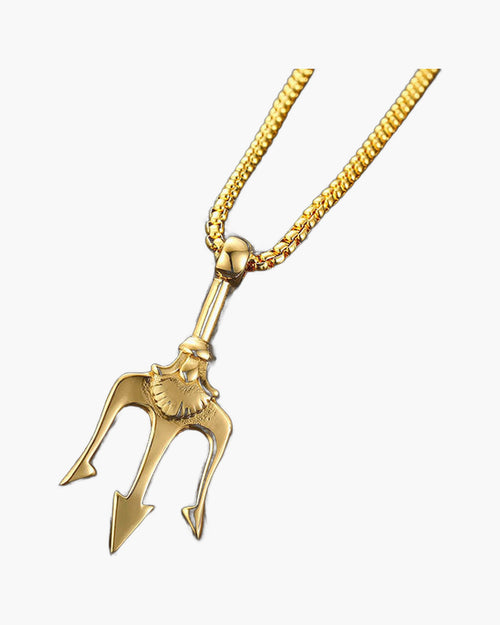 Titanium Steel Trident Pendant Necklace in black, gold, and silver finishes view 4