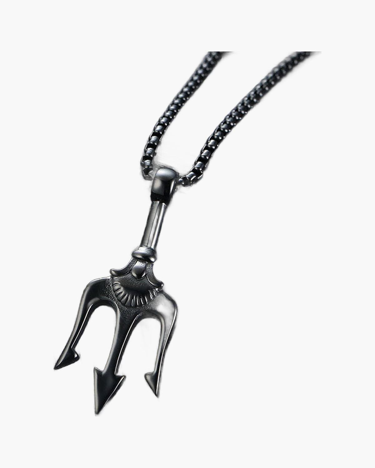 Titanium Steel Trident Pendant Necklace in black, gold, and silver finishes view 5
