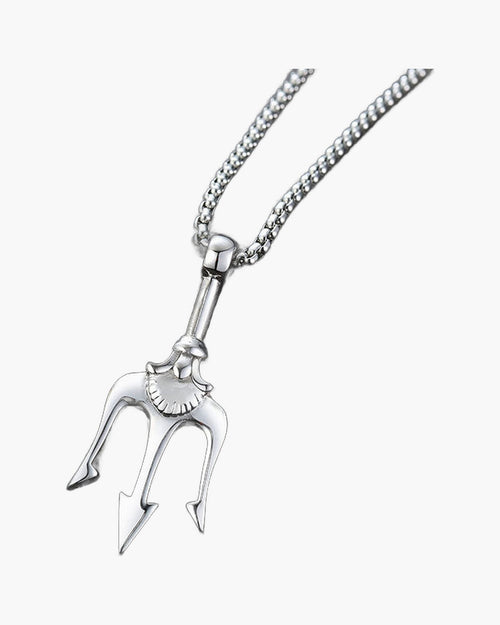 Titanium Steel Trident Pendant Necklace in black, gold, and silver finishes view 3
