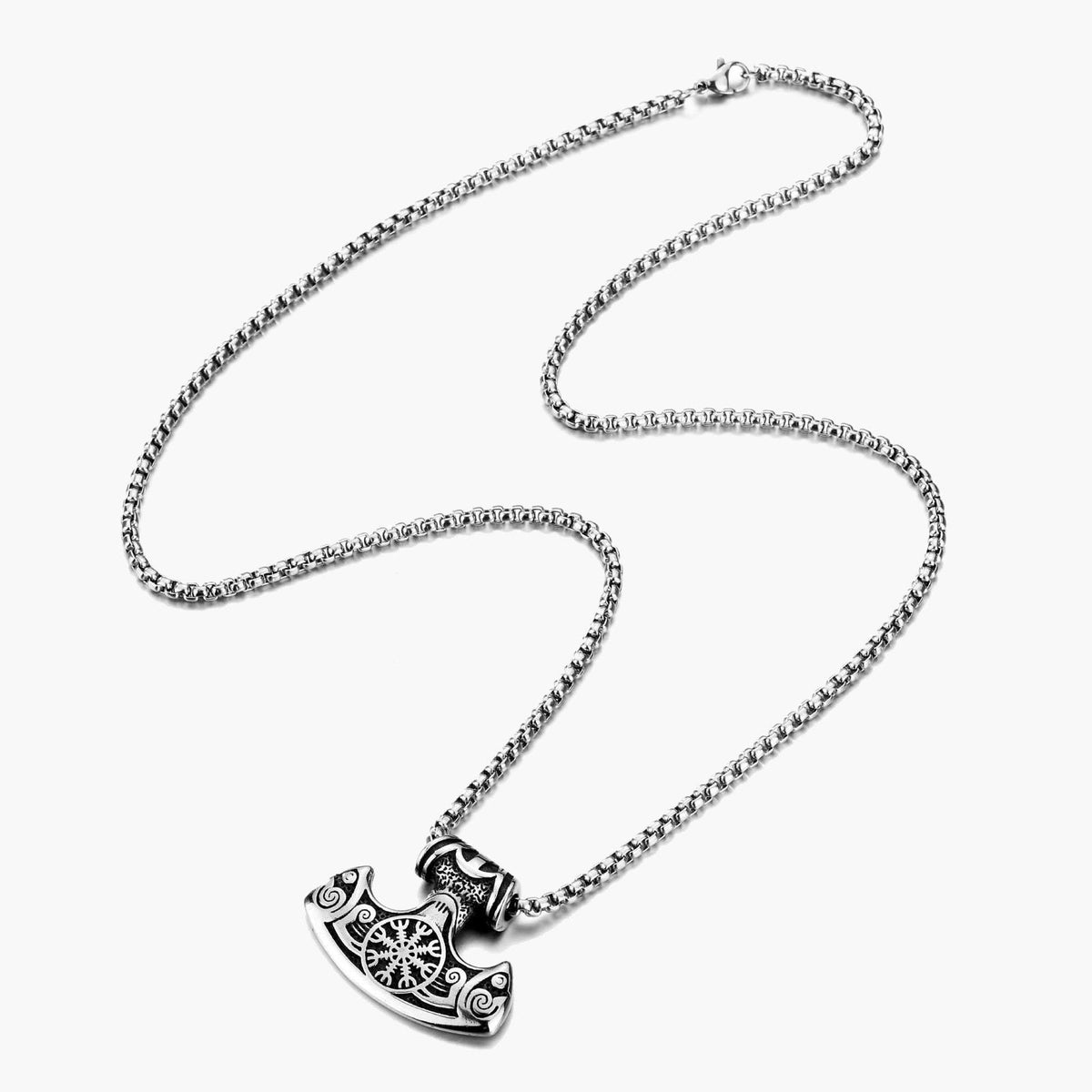 Titanium Steel Viking Hammer Pendant Necklace with Aegishjalmr symbol view 5
