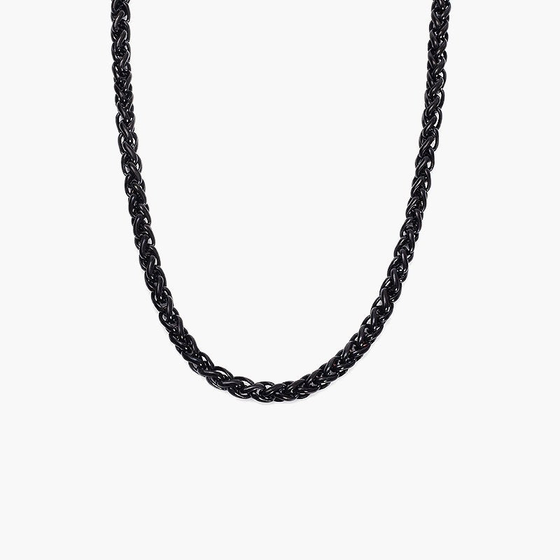 Titanium Steel Wheat Chain Necklace gold black silver finishes view 2