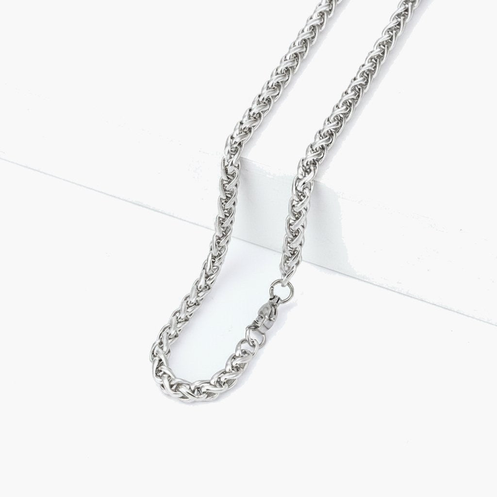 Titanium Steel Wheat Chain Necklace gold-tone on white background view 7
