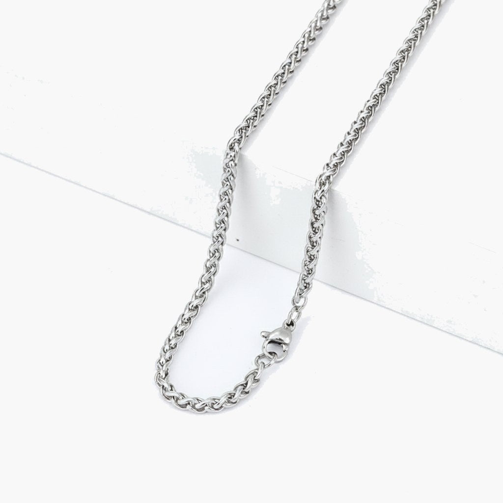 Titanium Steel Wheat Chain Necklace gold-tone on white background view 5