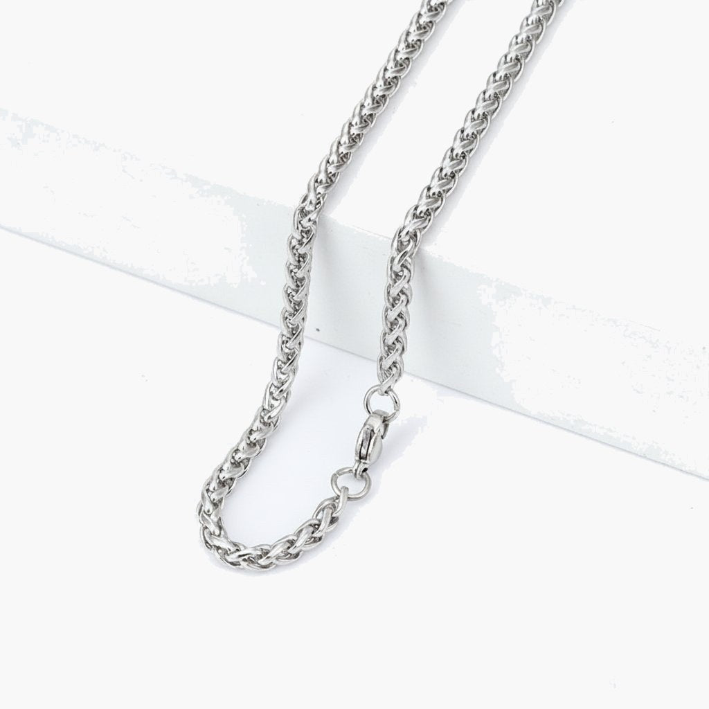 Titanium Steel Wheat Chain Necklace gold-tone on white background view 6