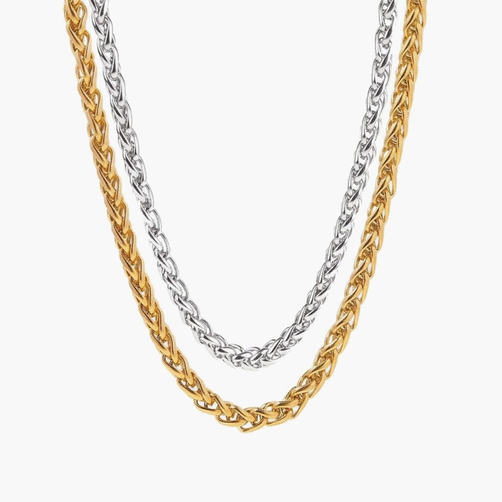 Titanium Steel Wheat Chain Necklace gold-tone on white background view 3
