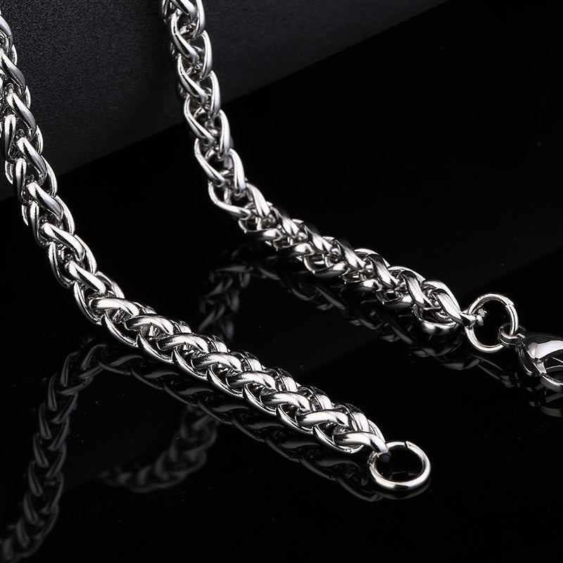 Titanium Steel Wheat Chain Necklace multiple widths view 4