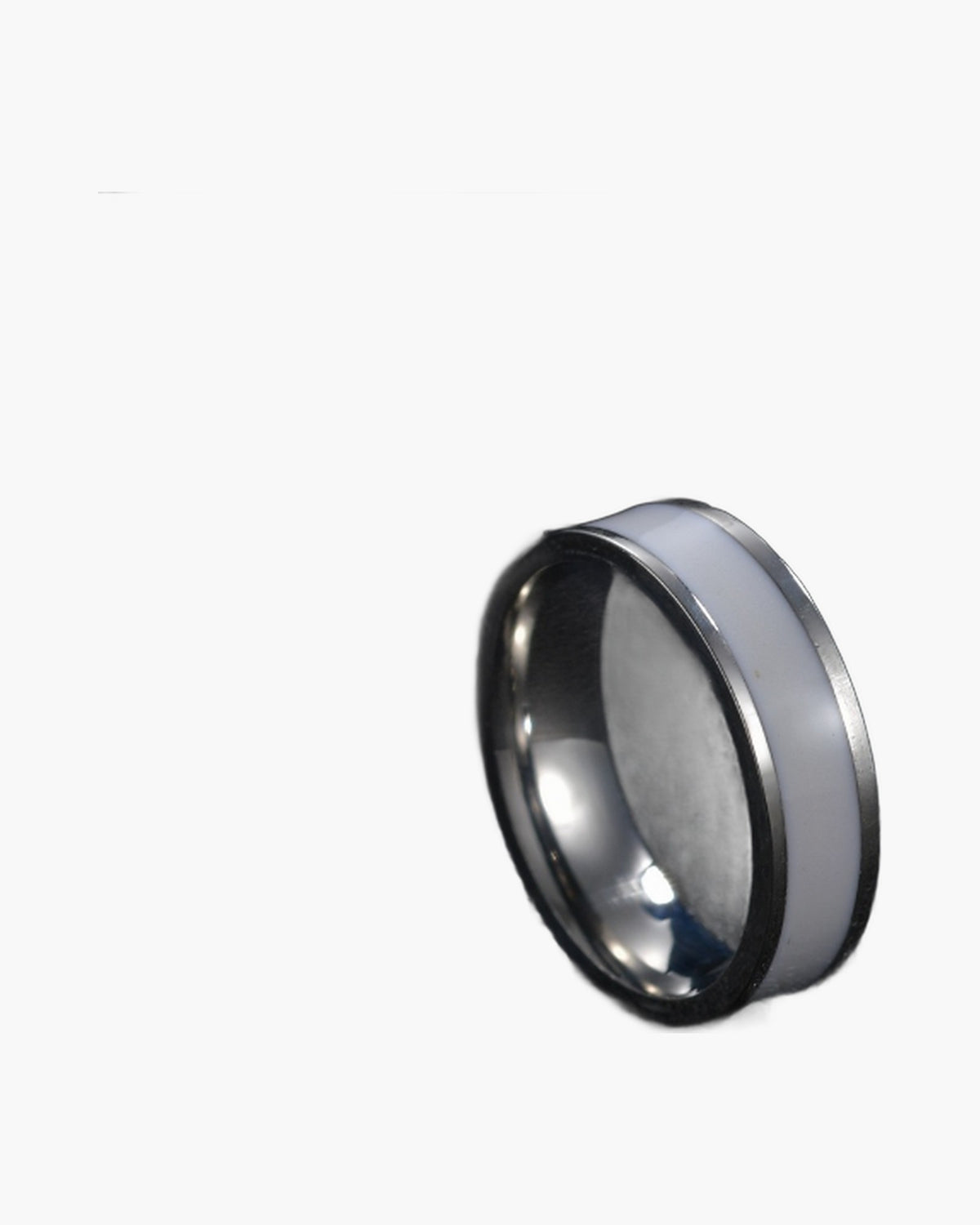 Titanium Steel White Inlay Ring, minimalist band view 4